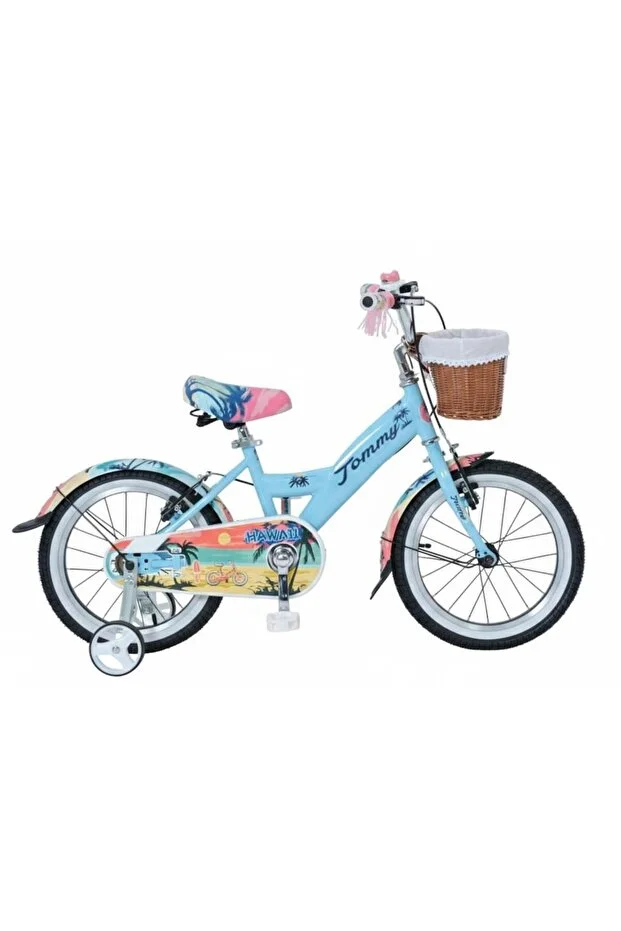 16 Jant Bisiklet Hawaii Hasır Sepetli, Deri Elcikli Çocuk Bisikleti, 4-6 Yaş Çocuk Bisikleti